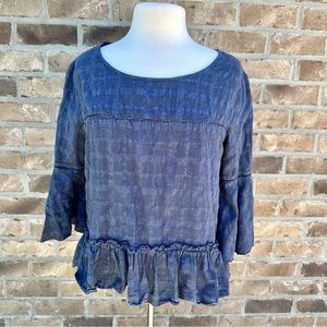 Guest Editor brand‎ ladies top blue with ruffle size Small